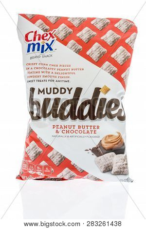 Winneconne, Wi - 5 February 2019: A Package Of Chex Mix Muddy Buddies Snack Mix On An Isolated Backg