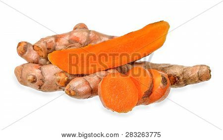 Fresh Tumeric Isolated On White With Clipping Path