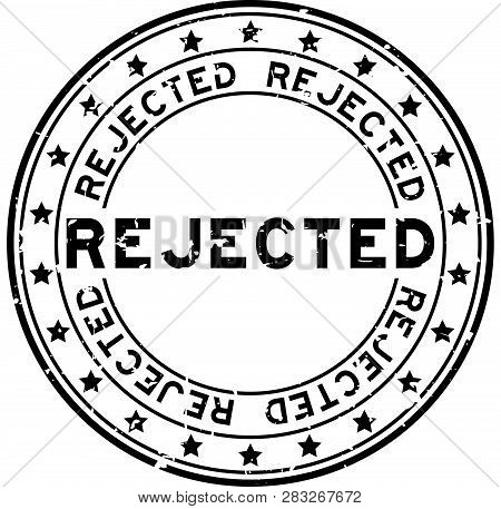 Grunge Black Rejected Word With Star Icon Round Rubber Seal Stamp On White Background