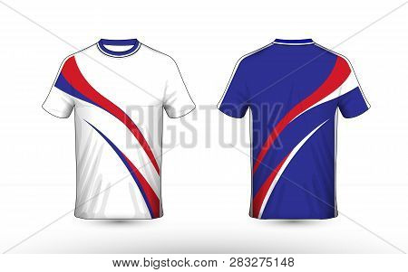 Blue, White And Red Layout E-sport T-shirt Design Template