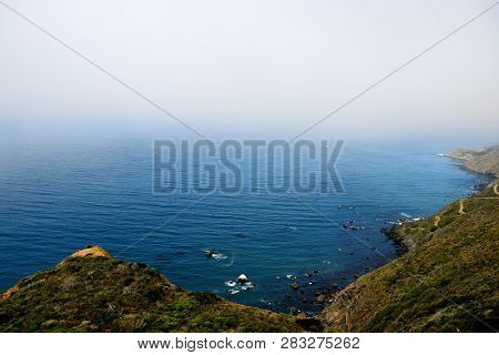 View Of The Pacific Ocean From The Mountain. California, Usa