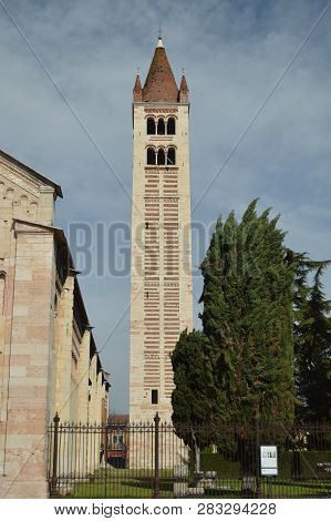 Bell Tower Of The Basilica Of San Zenon In Verona. Travel, Holidays, Architecture. March 30, 2015. V