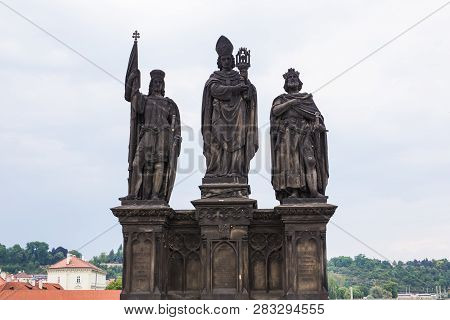 Prague, Czech Republic - May 30, 2017: Statue Of Saints Norbert Of Xanten, Wenceslas And Sigismund O