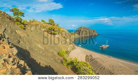 View From Above To Cirali Beach N A Sunset Light. Kemer, Antalya, Mediterranean Region, Turkey, Lyci