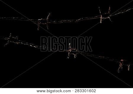 Close-up Of A Barbed Wire On A Black Background