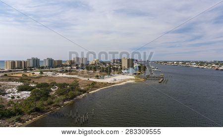 Aerial View Of Perdido Key, Florida And Ono Island, Alabama. February 2019.
