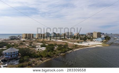 Aerial View Of Perdido Key, Florida And Ono Island, Alabama. February 2019.