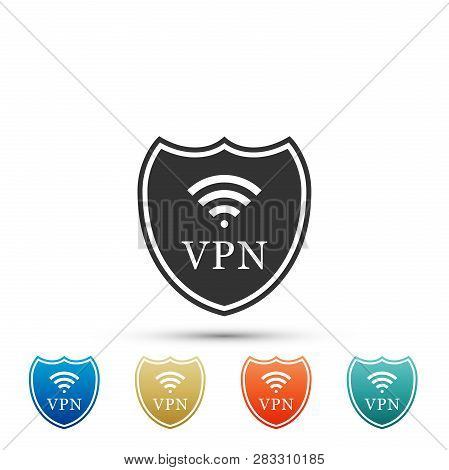 Shield With Vpn And Wifi Wireless Internet Network Symbol Icon On White Background. Vpn Protect Safe
