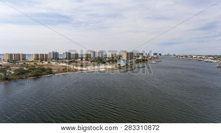 Aerial View Of Perdido Key, Florida And Ono Island, Alabama. February 2019.