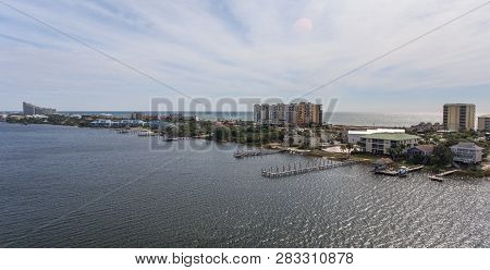 Aerial View Of Perdido Key, Florida And Ono Island, Alabama. February 2019.