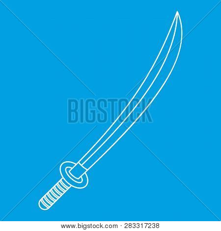 Katana Icon Blue Outline Style Isolated Illustration. Thin Line Sign