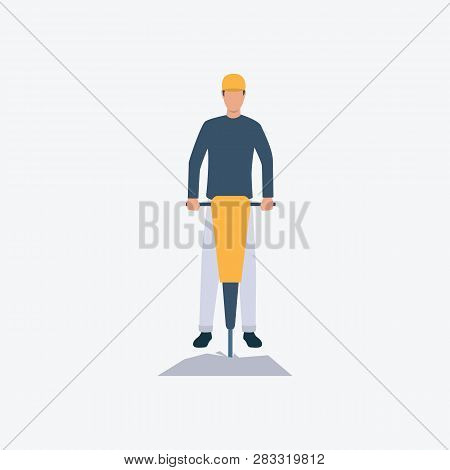 Roadman With Jackhammer Flat Icon. Worker, Boring, Puncher. Labor Concept. Can Be Used For Topics Li