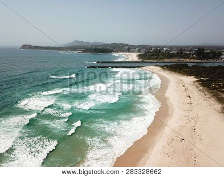 Bird View Of Forster-tuncurry Beach (nsw, Australia) On A Sunny Day In Summer Time. Breakwall Direct