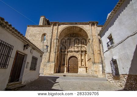 Alarcon ,  Cuenca, Spain, February 2017: Santa Maria Church, Sixteenth Century In The Village Of Ala