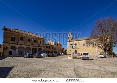 Alarcon, Cuenca, Spain, February 2017: Palace Of The Council And Church Of San Juan Bautista Of The 