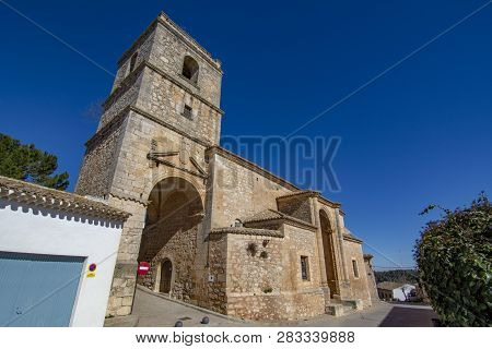 Alarcon, Cuenca, Spain, February 2017: Church Of The Most Holy Trinity In The Village Of Alarcon