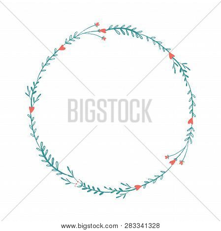 Wreath Of Flowers In Pastel Colors: Pink And Blue. Set Of Colors For The Romantic Design In Rustic S