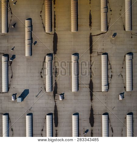 Disribution Warehouse Roof From Above. Photo Captured With Drone.