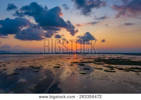 Sunset At The Long Bridge Across Wetland The Talay Noi Wetlands Preserve In Phatthalung At 450 Squar