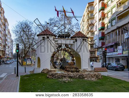 Albacete, Spain, February 2017: View Of The Mill Of The Fair In The Center Of City Albacete, In Cast