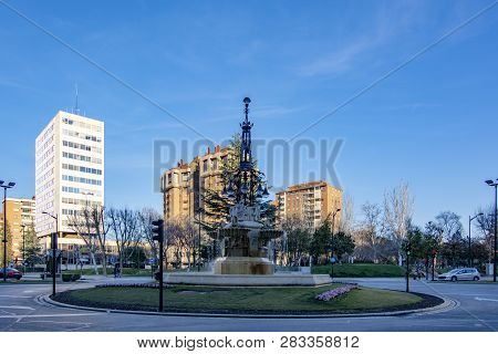 Albacete, Spain, February 2017: Fountain Of Frogs In The Center Of City Of Albacete In Castile La Ma