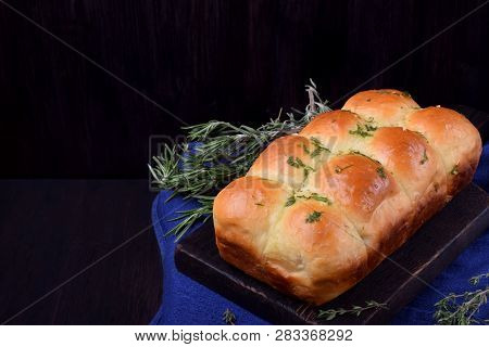 Golden Pampushki With Herbs And Garlic. Ukrainian Cuisine Buns