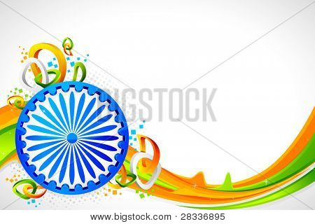 illustrazione di Ashok ruota sul tricolore astratto sfondo bandiera indiana