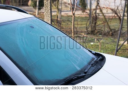 A Frozen Windscreen Of A Car One Morning