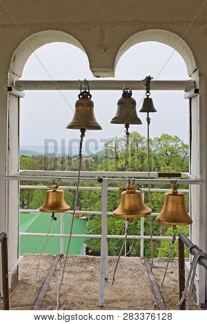 On Top Of Orthodox Christian Monastery Bell Tower, Russia, Adygea, Saint Michael's Monastery. Church