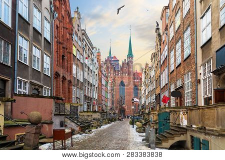 Famous Street Of Gdansk, Mariacka Street, View On St Marys Church, Poland