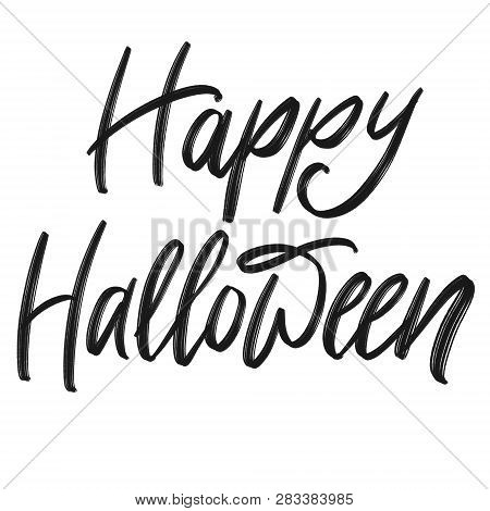 Happy Halloween Challigraphy, Isolated On White Background. Halloween Invitation And Greeting.