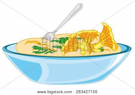 Mushroom Dish In Plate Vector Illustration On White Background