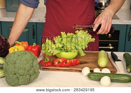 Measure Accurately. Nothing Wrecks Dish Like A Double Portion Of Vinegar Or Oil. Hands Of Chef Male 