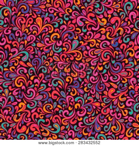 Vector Abstract Hand Drawn Leafy Doodle Seamless Pattern. Swirly Design Background Illustration. Pin
