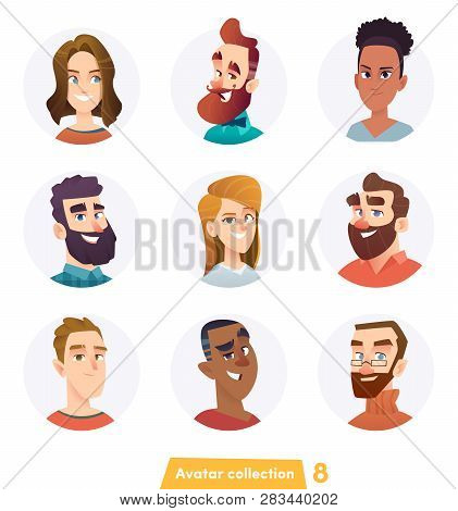 Cheerful People Avatar Collection. User Faces. Trendy Modern Style. Flat Cartoon Character Design.