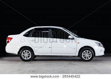 Novosibirsk, Russia - February 08, 2019:  Lada Granta, Side View. Photography Of A Modern Car  On A 