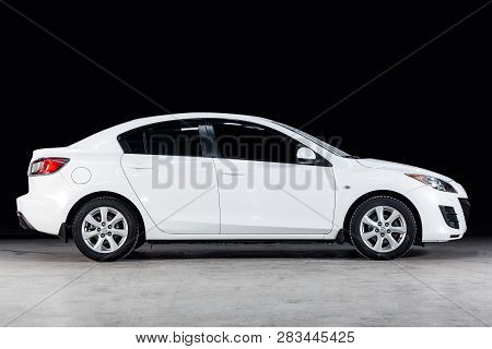 Novosibirsk, Russia - February 08, 2019:  Mazda 3, Side View. Photography Of A Modern Car  On A Park
