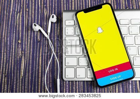 Sankt-petersburg, Russia, February 10, 2019: Snapchat Application Icon On Apple Iphone X Smartphone 