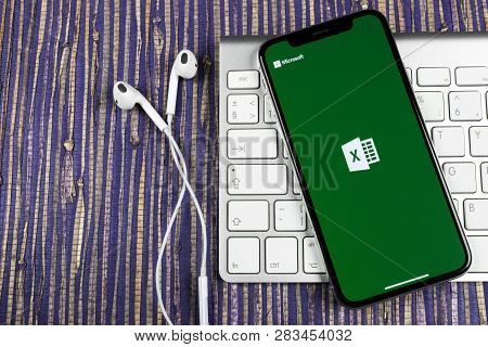 Sankt-petersburg, February 10, 2019: Microsoft Excel Application Icon On Apple Iphone X Screen Close