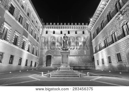 Piazza Salimbeni In Historical City Siena, Tuscany, Italy.