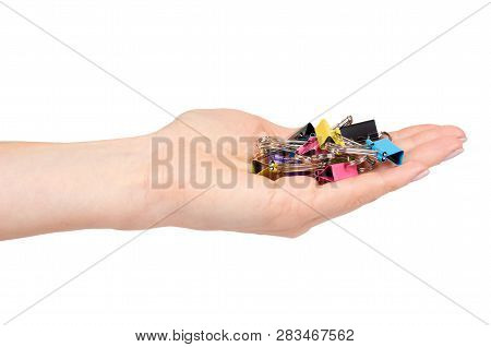 Hand With Color Paper Cilp, Office Accessory, Fastener For Notes