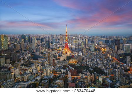 Cityscape For Tokyo Tower In Tokyo City, Japan. This Immage Can Use For Travel And Japan Concept