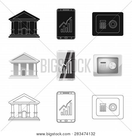 Vector Design Of Bank And Money Symbol. Set Of Bank And Bill Stock Vector Illustration.