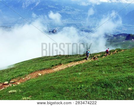 View Of The River Rhine Valley (rheintal) From The Alvier Mountain - Canton Of St. Gallen, Switzerla
