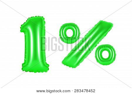 One 1 Percent From Green Balloons On A White Background. Discounts And Sales, Holidays And Education