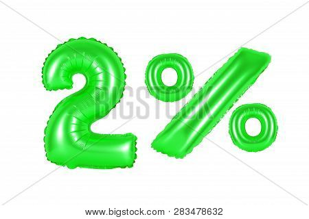Two 2 Percent From Green Balloons On A White Background. Discounts And Sales, Holidays And Education