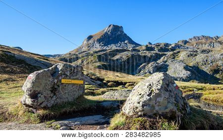 Hiking Trail In Pyrenees Mountains, In France