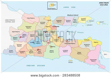 Jawa Timur, East Java Administrative And Political Vector Map, Indonesia