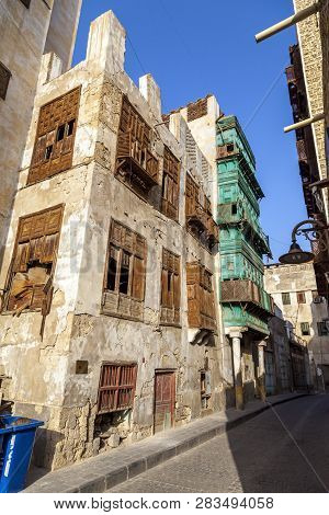 Old City In Jeddah, Saudi Arabia Known As Historical Jeddah. Ancient Building In Unesco World Herita
