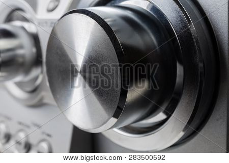 Metal Volume Control Knob Of The Home Stereo Mini Music System Close-up With Shallow Depth Of Field